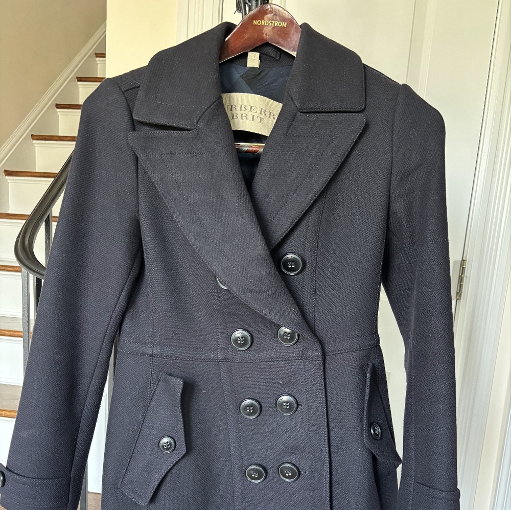 Burberry Brit dark navy blue size 6 wool coat